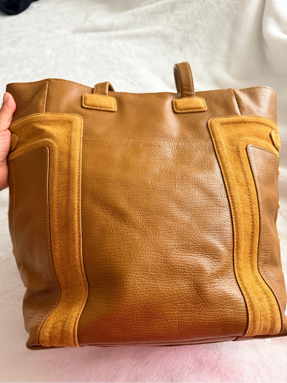 Hammitt Otis Tan Leather Tote with Suede Trim Work Travel Tote Bag - Picture 5 of 16